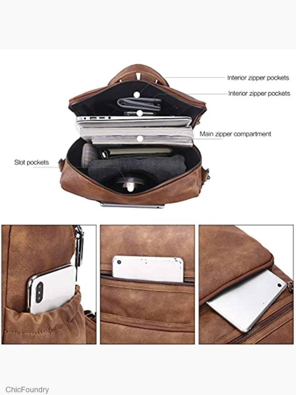 Womens Faux Leather Backpack Purse with Detachable Wristlet Wallet